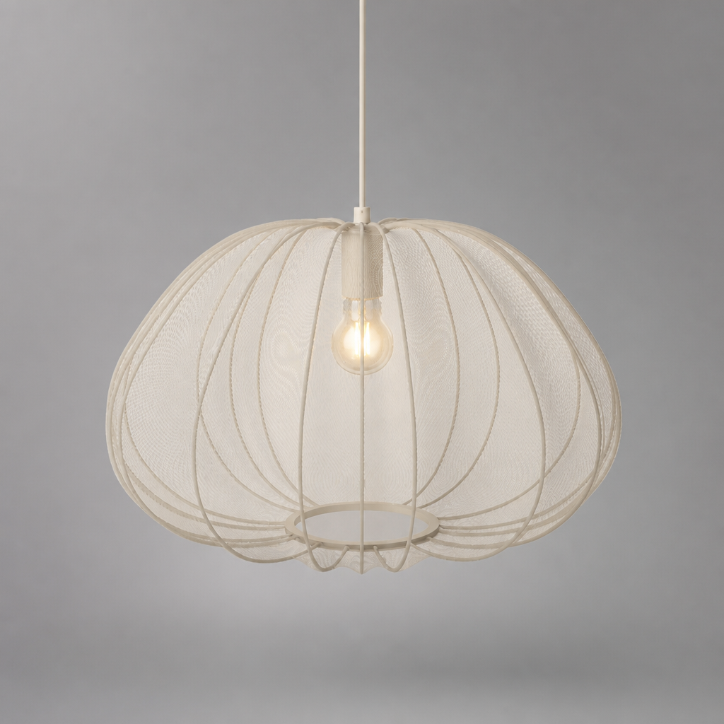 Japandi Ivory Mesh Pumpkin Pendant Light