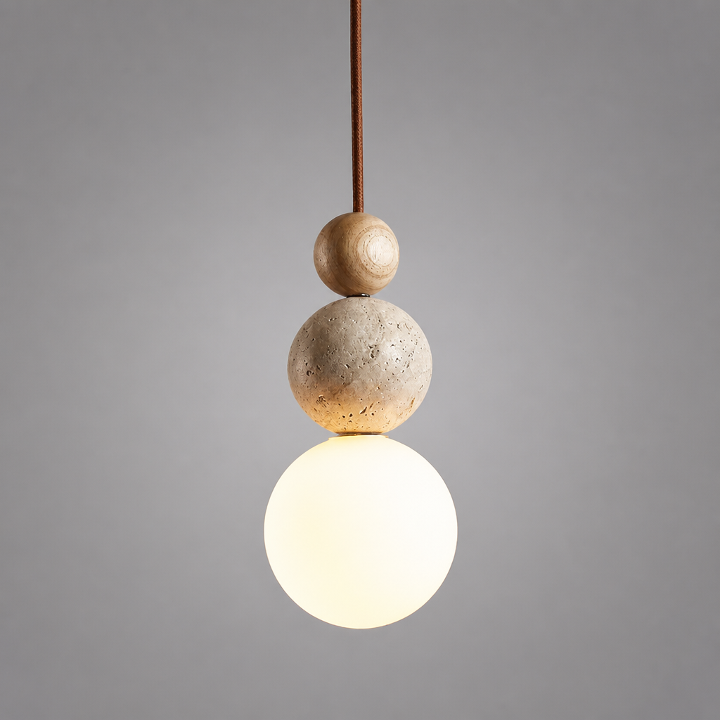 Japandi Stone & Wood LED Chandelier