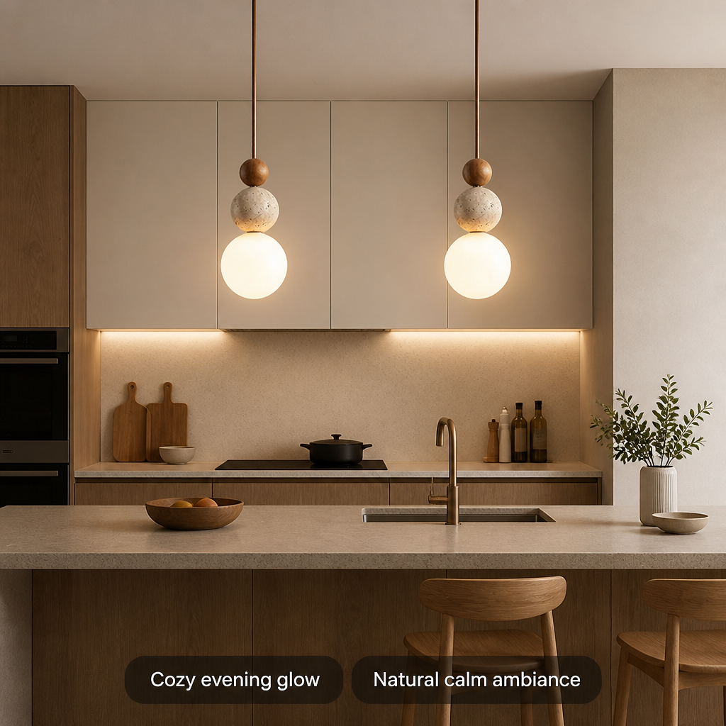 Japandi Stone & Wood LED Chandelier
