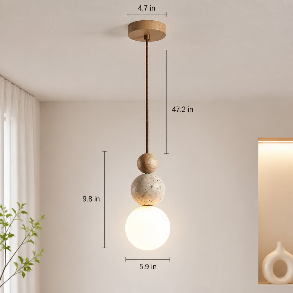 Japandi Stone & Wood LED Chandelier