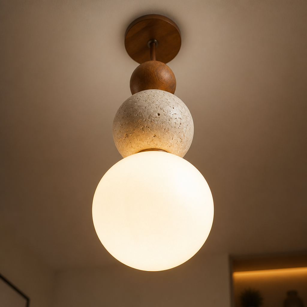 Japandi Stone & Wood LED Chandelier
