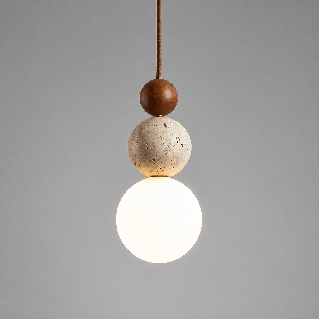 Japandi Stone & Wood LED Chandelier