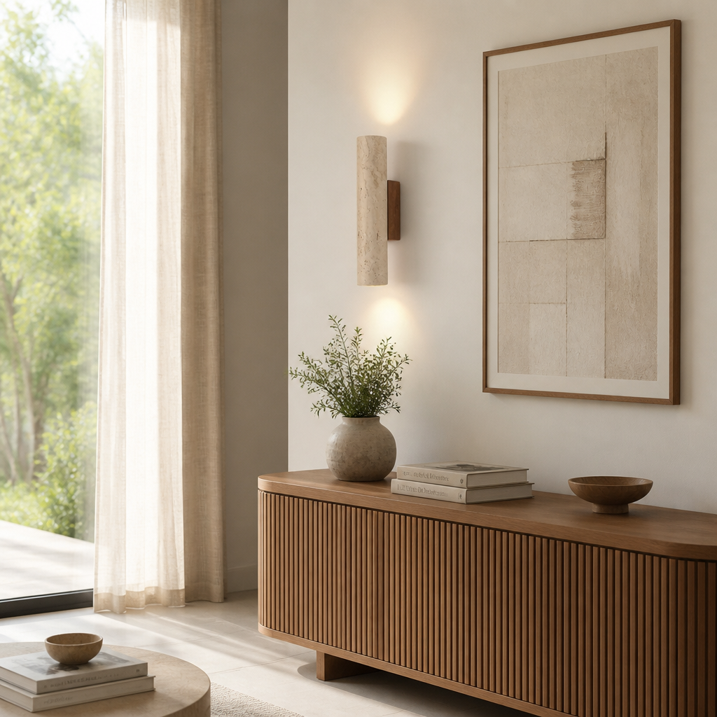 Japandi Travertine LED Wall Sconce