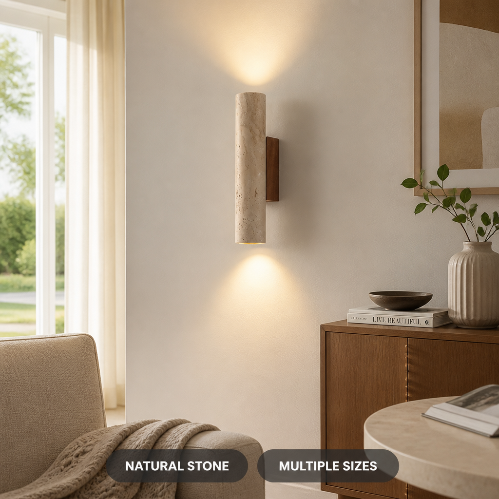 Japandi Travertine LED Wall Sconce