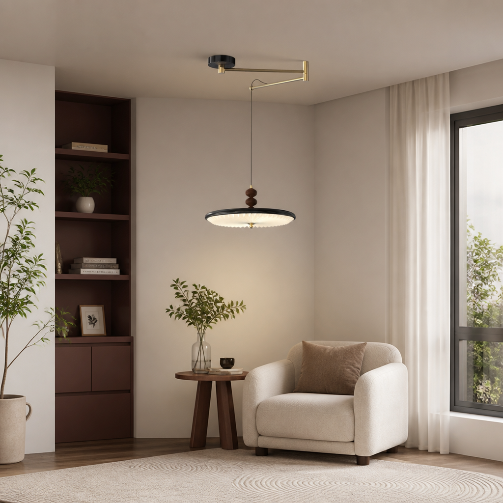 Japandi Walnut Wood LED Pendant Light