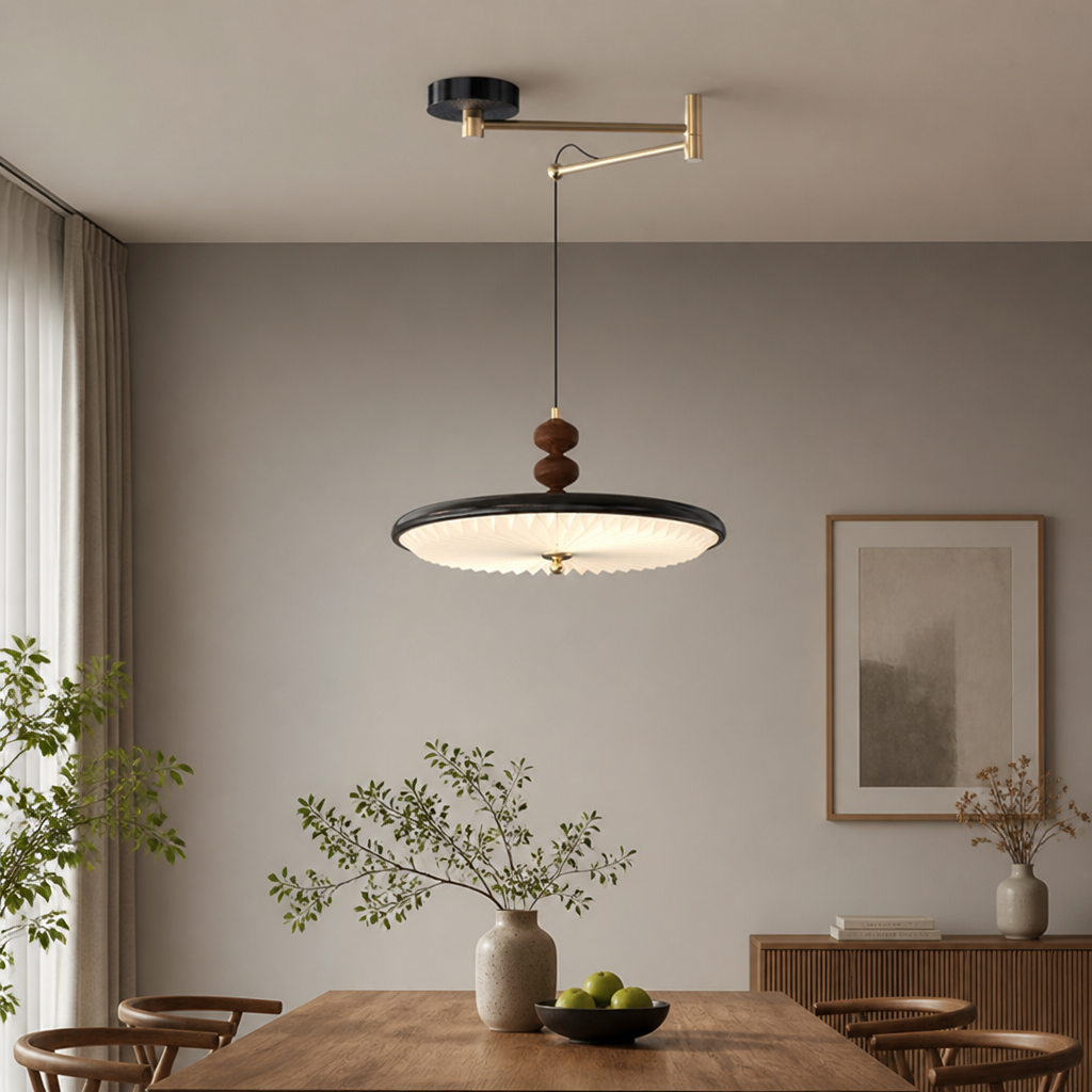 Japandi Walnut Wood LED Pendant Light