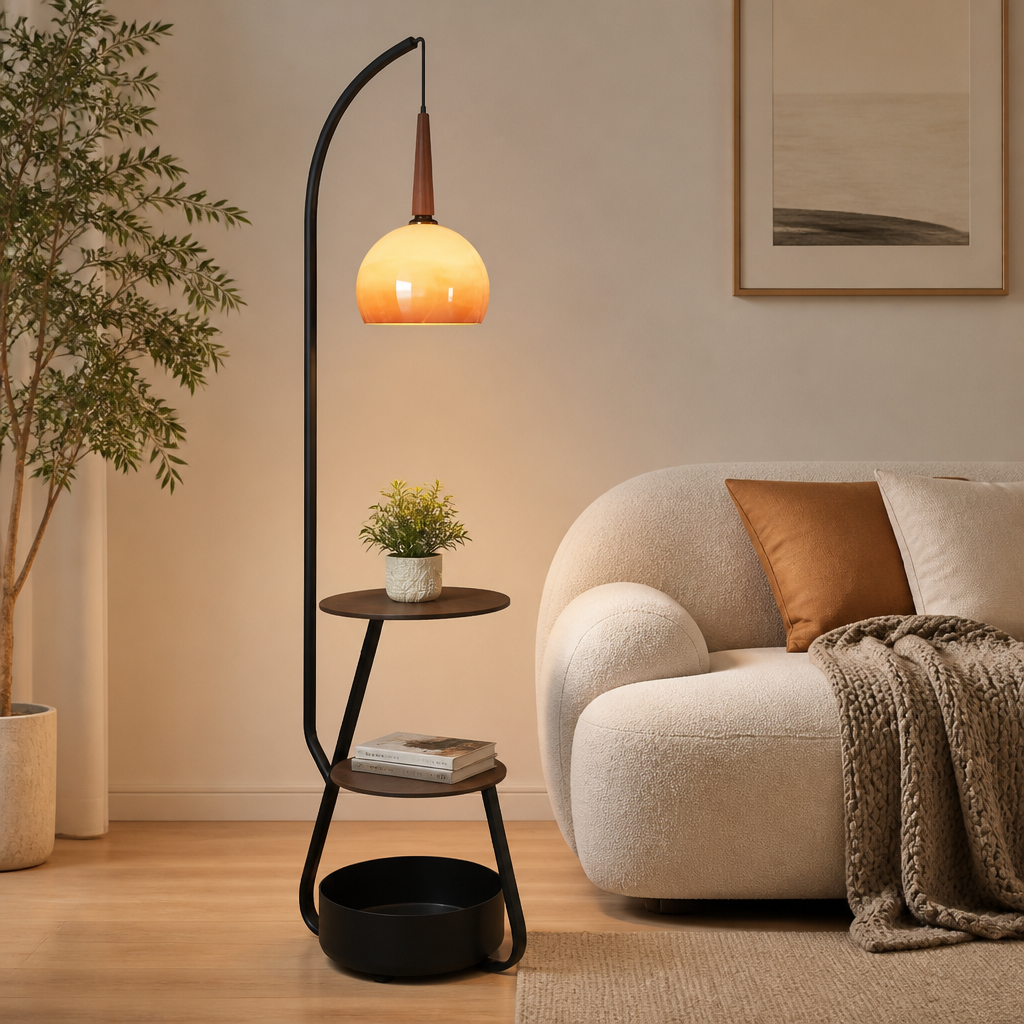 Japanese LED Pumpkin Shade Floor Lamp