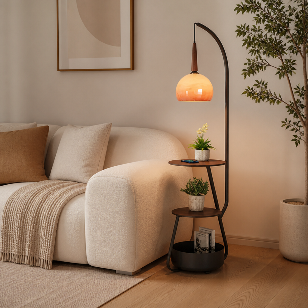 Japanese LED Pumpkin Shade Floor Lamp