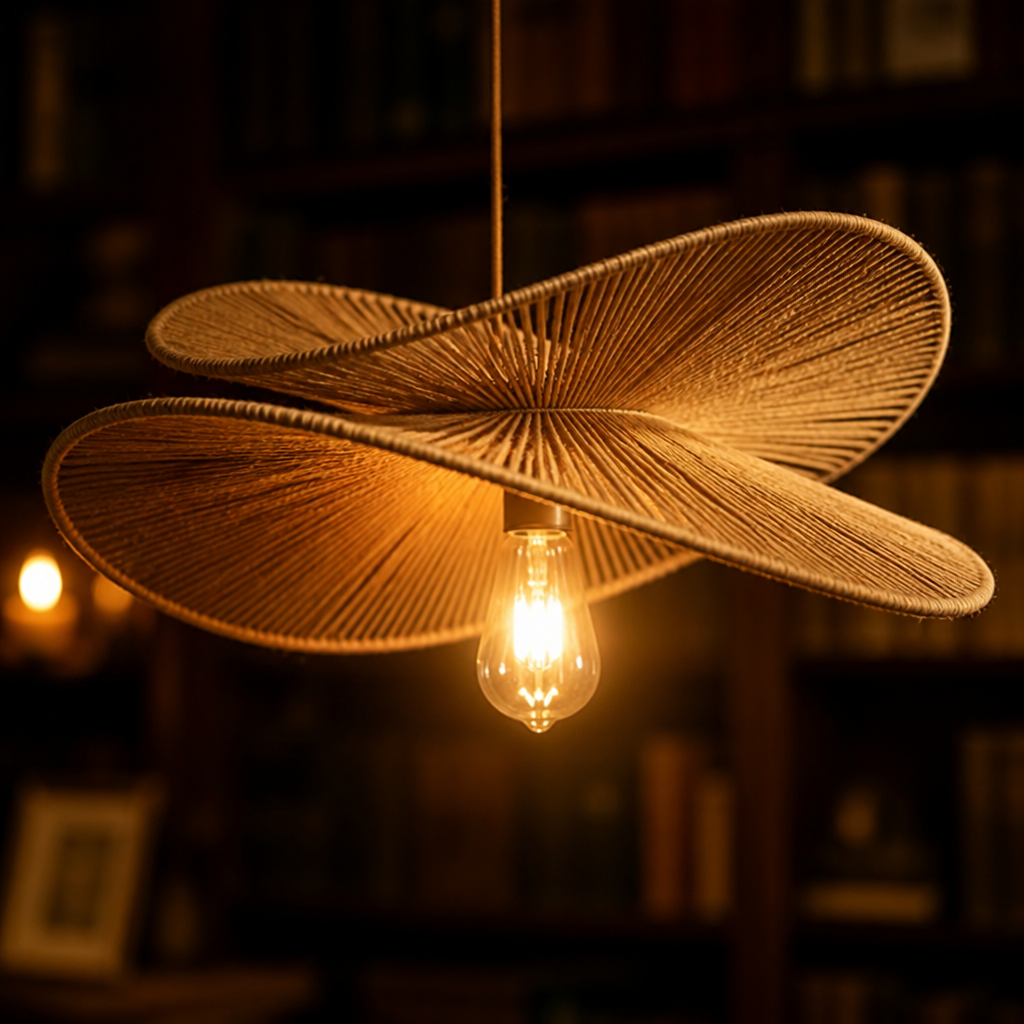 Japanese Natural Fiber Hand-Woven Pendant Light