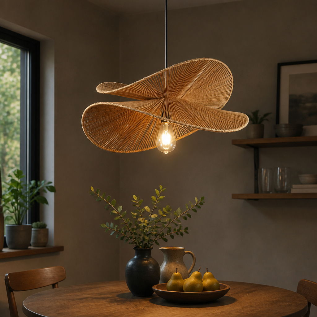 Japanese Natural Fiber Hand-Woven Pendant Light