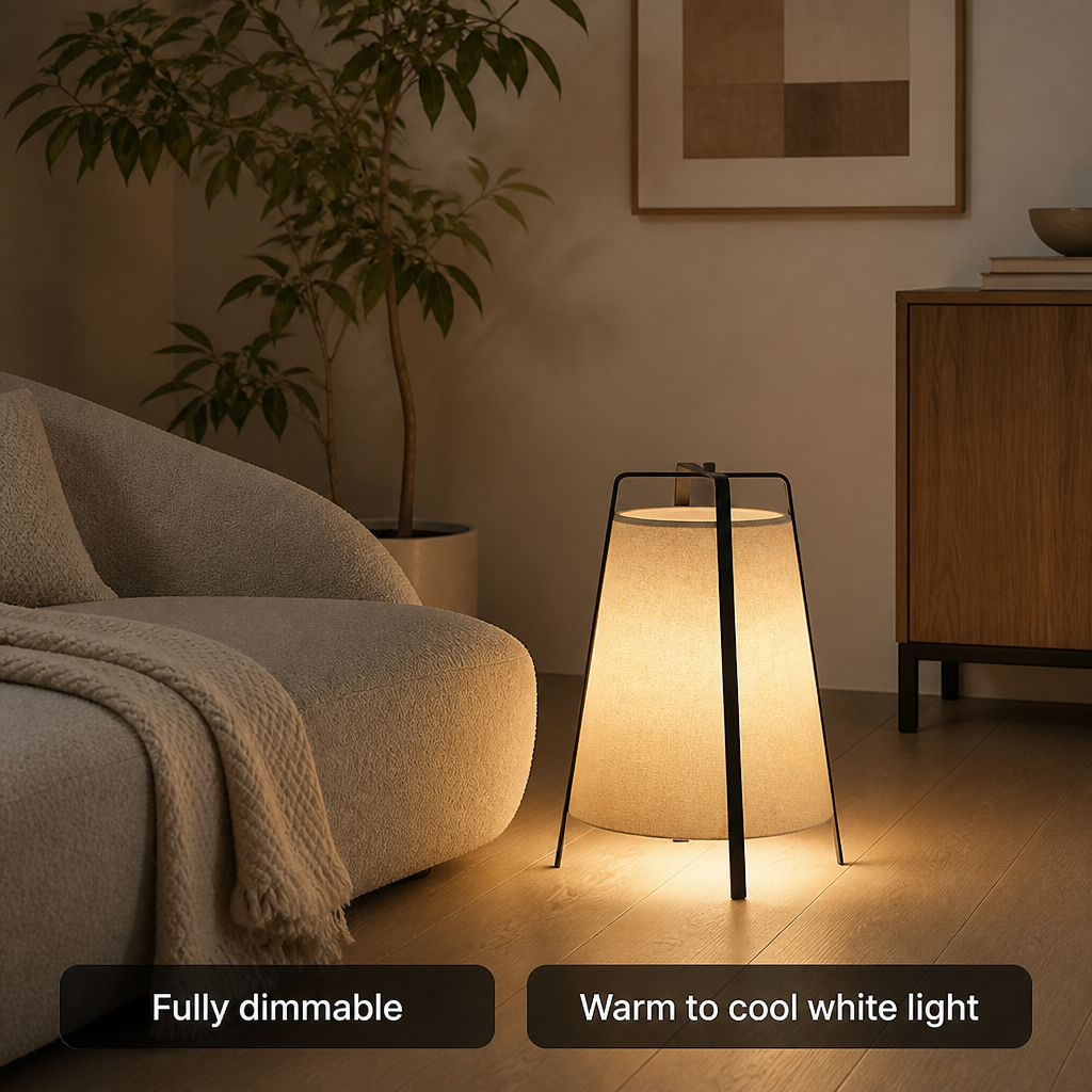 Japanese Wood & Fabric LED Floor Lamp