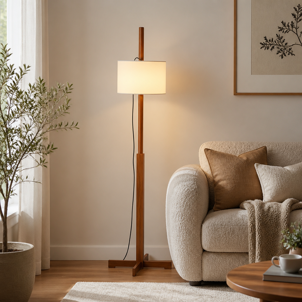 Japanese Wood LED Adjustable Height Floor Lamp