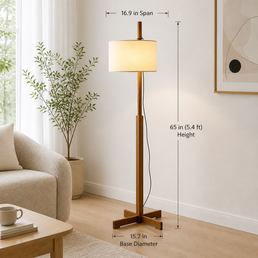 Japanese Wood LED Adjustable Height Floor Lamp