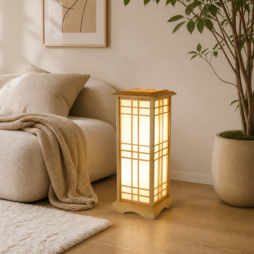 Japanese Wood LED Square Floor Lamp