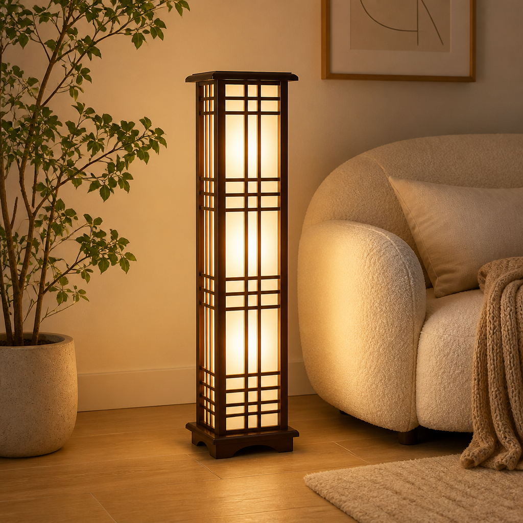 Japanese Wood LED Square Floor Lamp