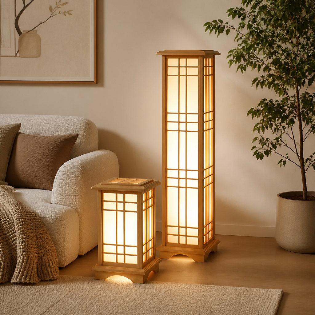 Japanese Wood LED Square Floor Lamp