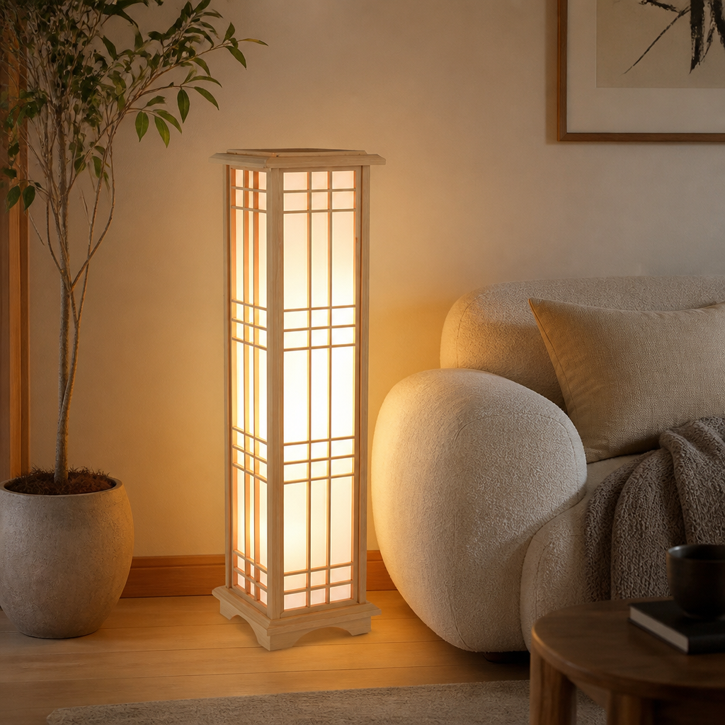 Japanese Wood LED Square Floor Lamp