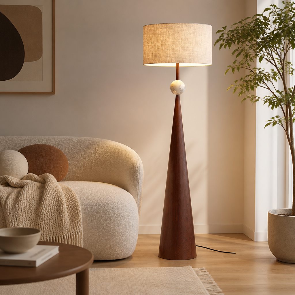 Japanese Wrought-Iron Fabric Shade Floor Lamp