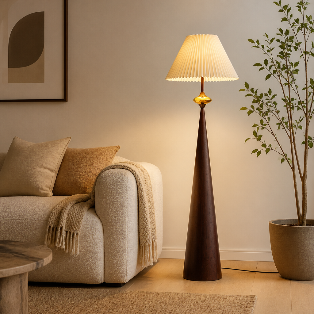 Japanese Wrought-Iron Fabric Shade Floor Lamp