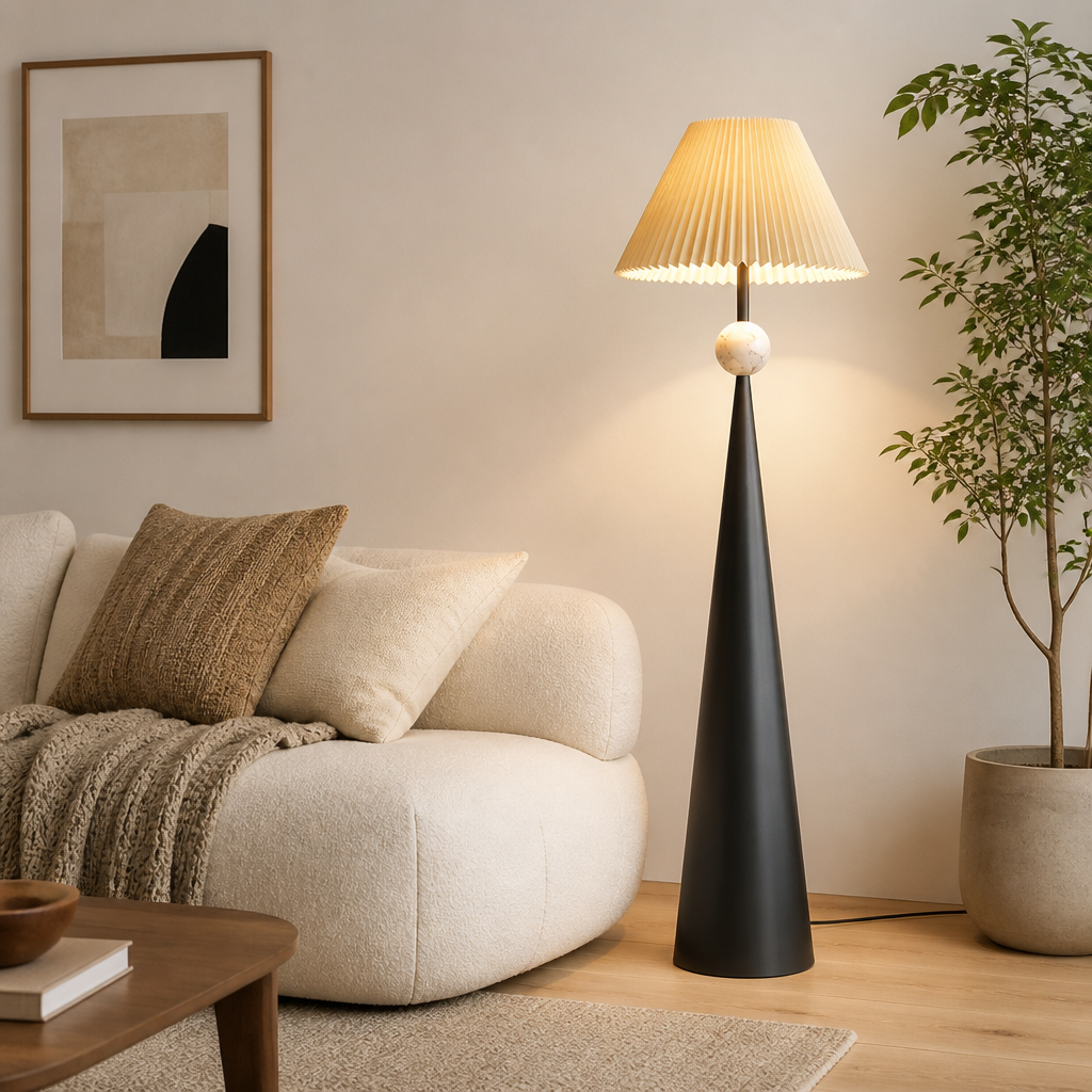 Japanese Wrought-Iron Fabric Shade Floor Lamp