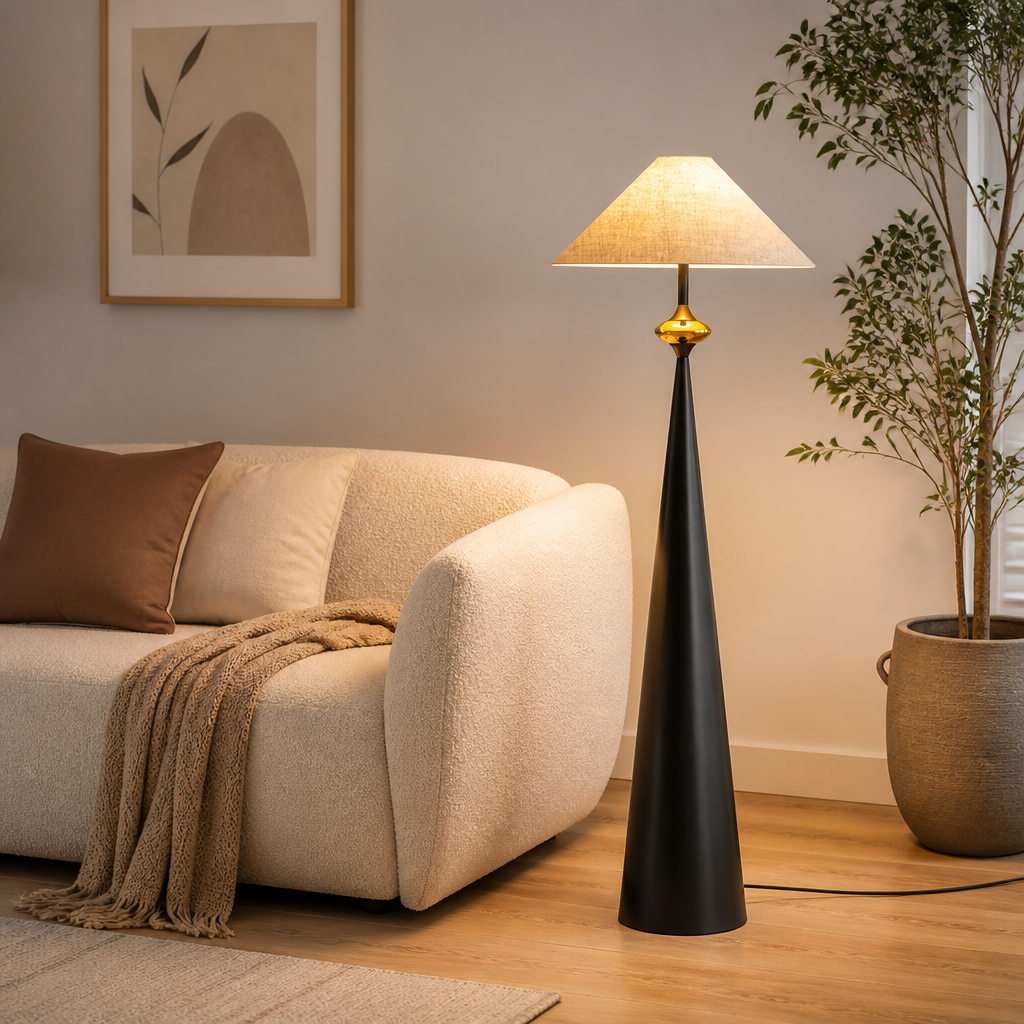 Japanese Wrought-Iron Fabric Shade Floor Lamp