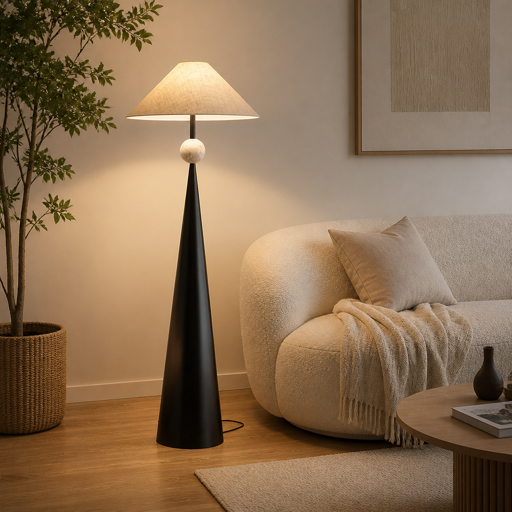 Japanese Wrought-Iron Fabric Shade Floor Lamp
