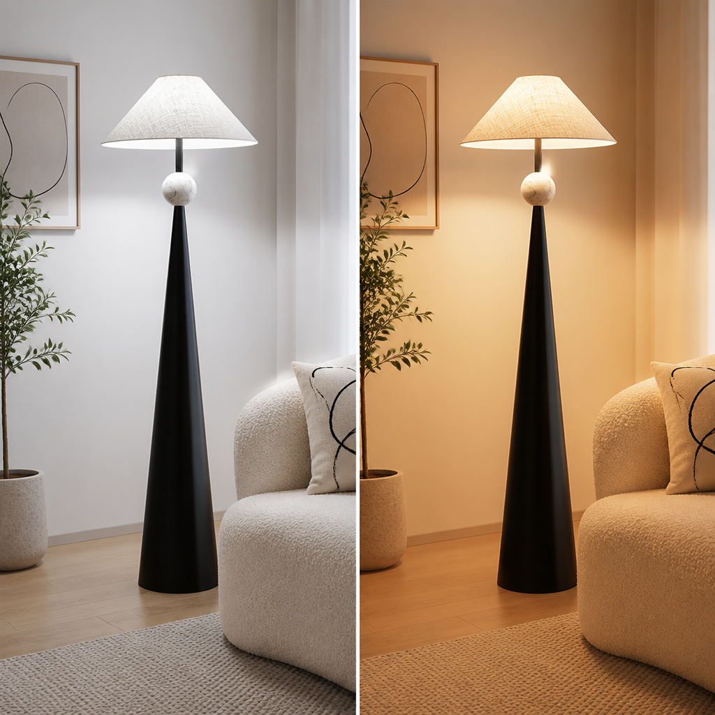 Japanese Wrought-Iron Fabric Shade Floor Lamp