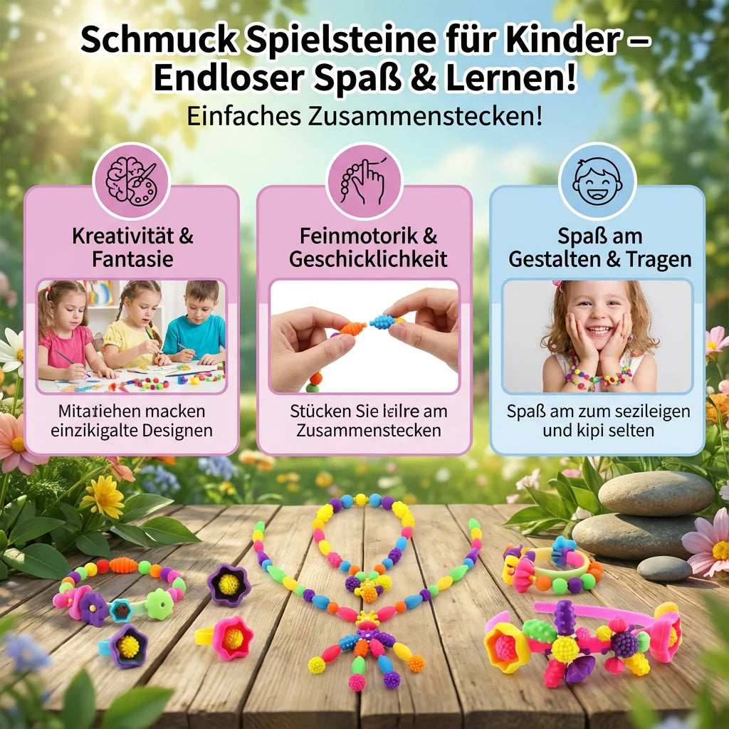 Kids Bead Set Over 500 Pieces Snap-Together Non-Toxic