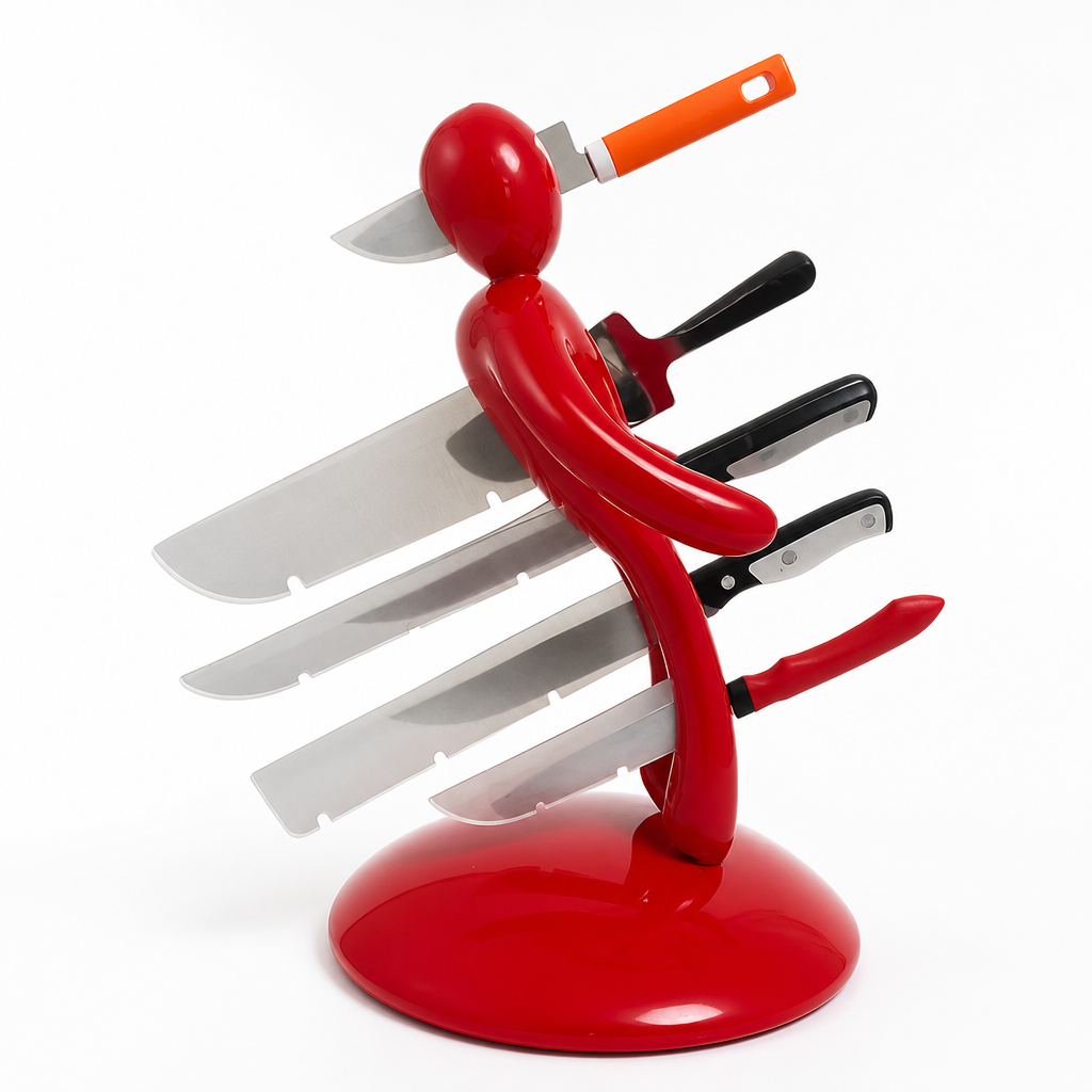 Knife Organizer Sculptural Humanoid Design Space-Saving Stainless Steel