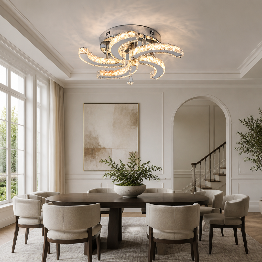 Modern Silver Crystal LED 5-Petal Flush Mount Ceiling Light