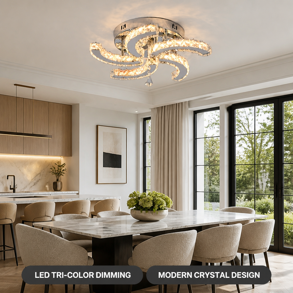 Modern Silver Crystal LED 5-Petal Flush Mount Ceiling Light
