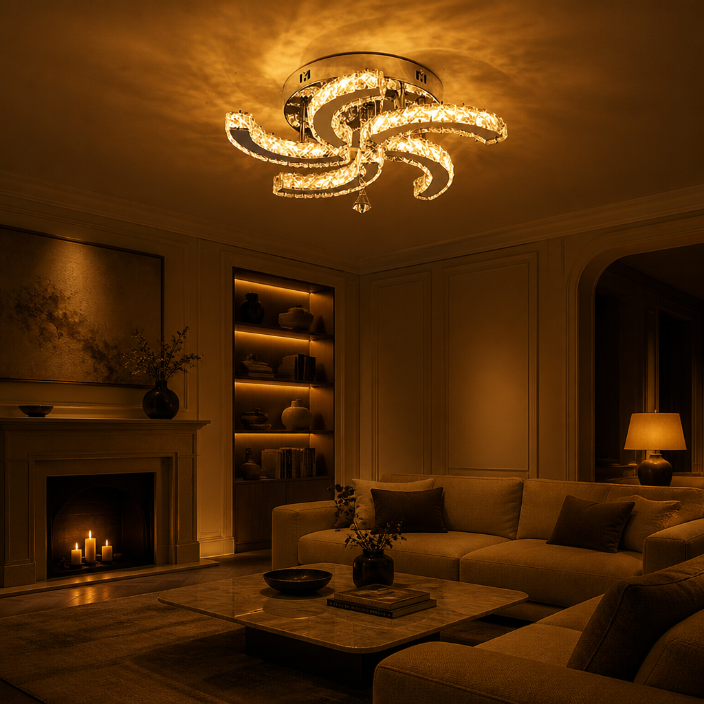 Modern Silver Crystal LED 5-Petal Flush Mount Ceiling Light