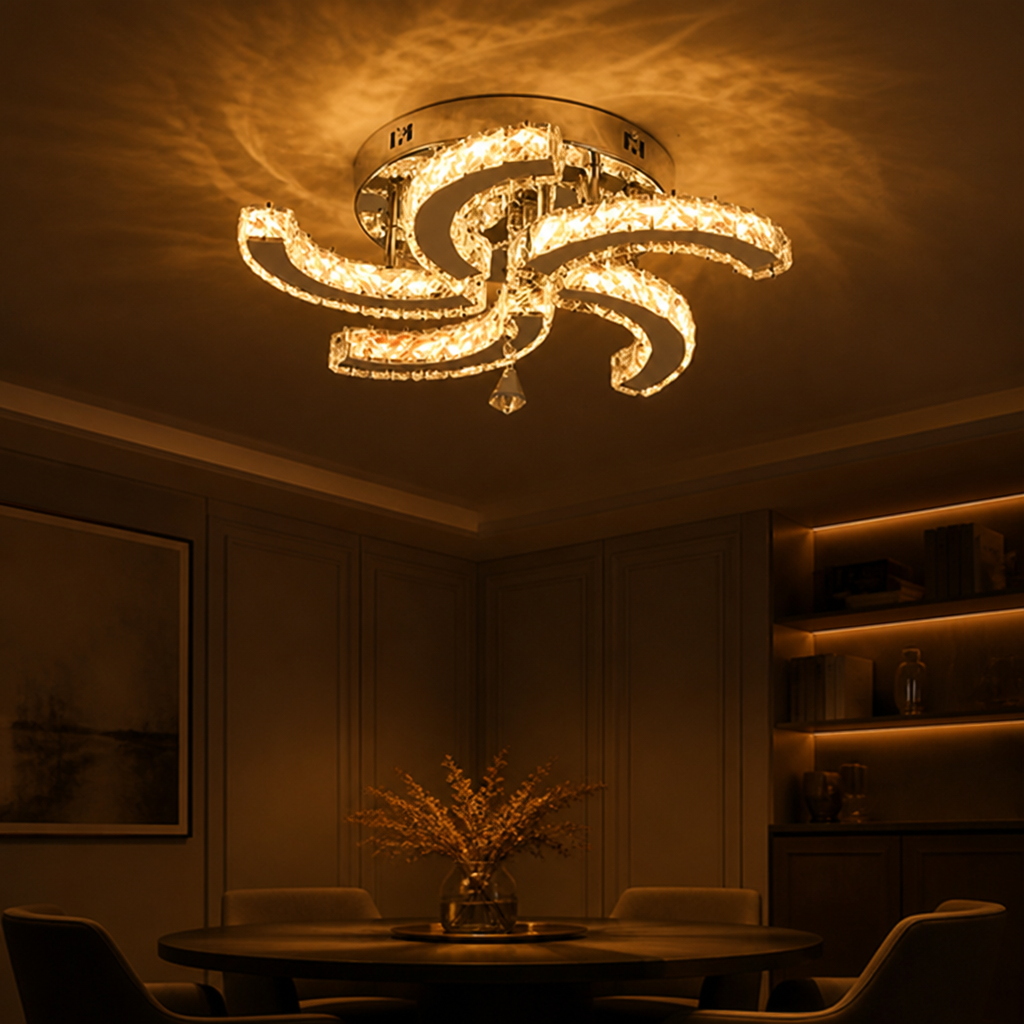 Modern Silver Crystal LED 5-Petal Flush Mount Ceiling Light