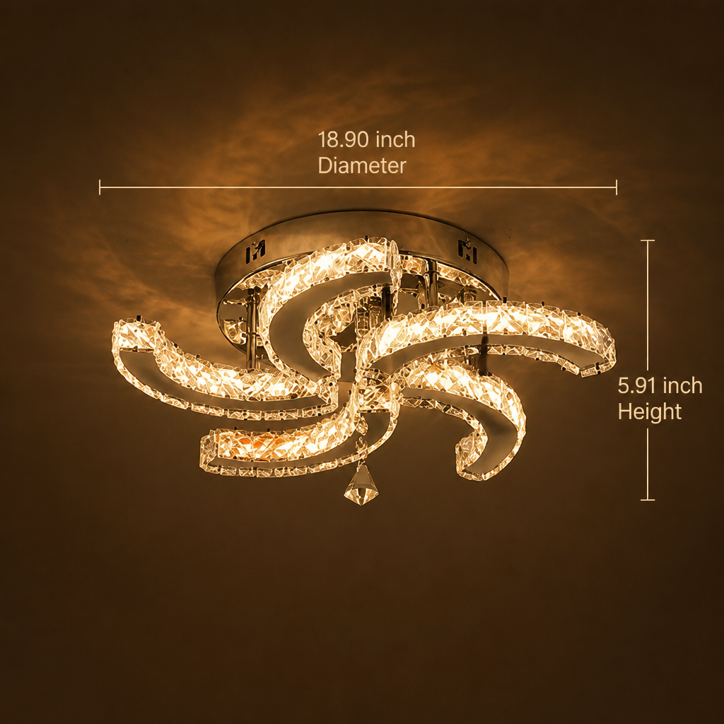 Modern Silver Crystal LED 5-Petal Flush Mount Ceiling Light