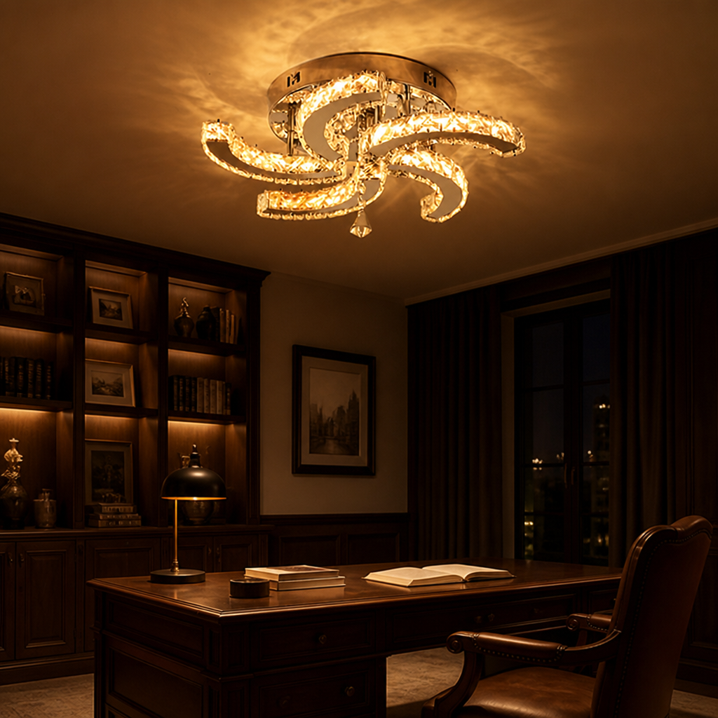 Modern Silver Crystal LED 5-Petal Flush Mount Ceiling Light