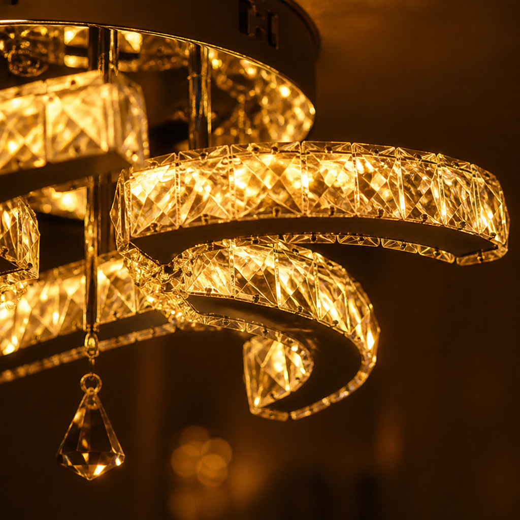 Modern Silver Crystal LED 5-Petal Flush Mount Ceiling Light