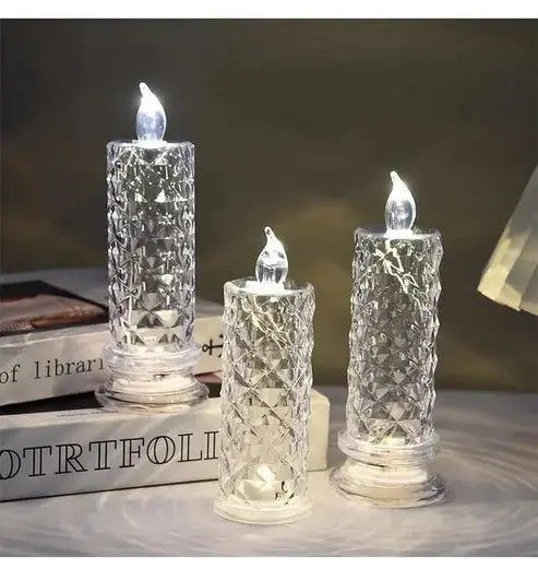 LED Candles Faceted Crystal-Look Flameless Set of 4