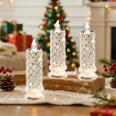 LED Candles Set of Four Faceted Crystal Battery Operated