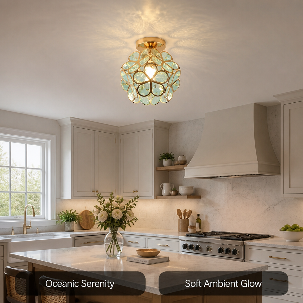 Light Blue Acrylic Water-Pattern Pendant Light