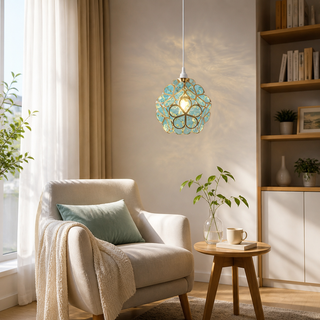 Light Blue Acrylic Water-Pattern Pendant Light