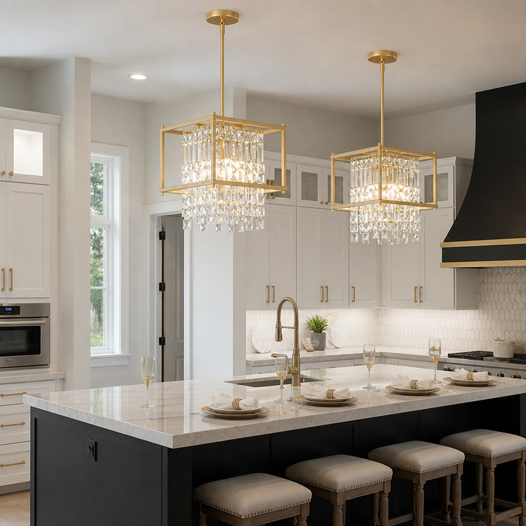 Metal & Crystal Square Pendant Light
