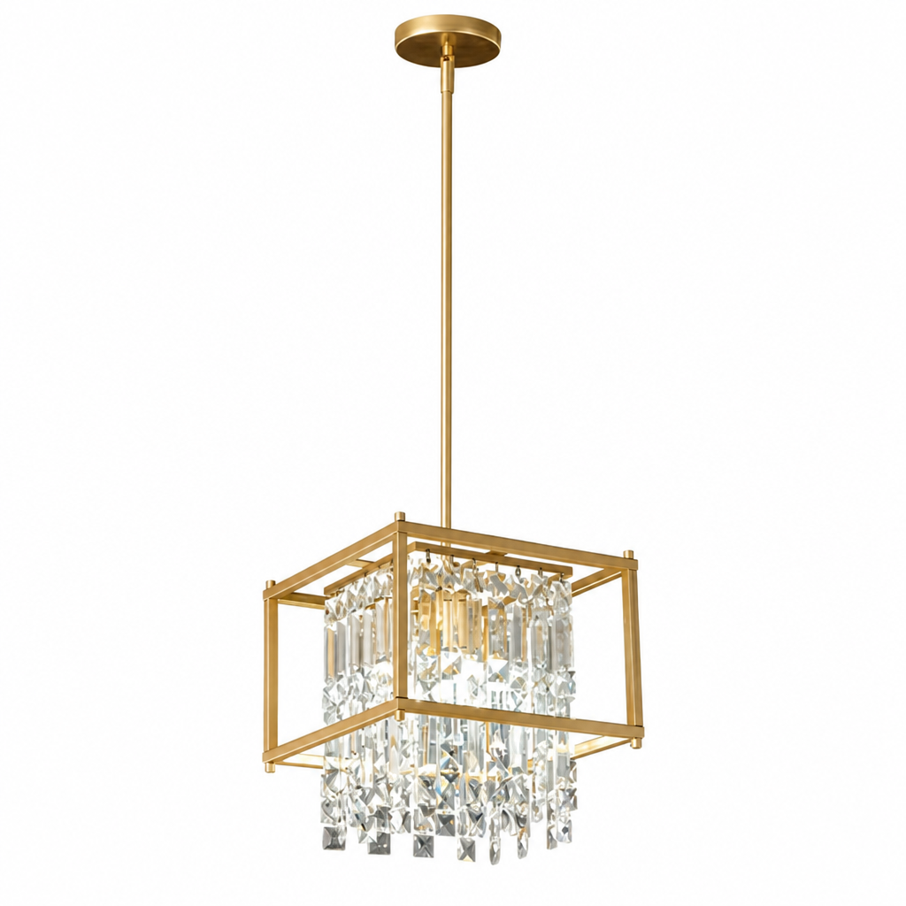 Metal & Crystal Square Pendant Light