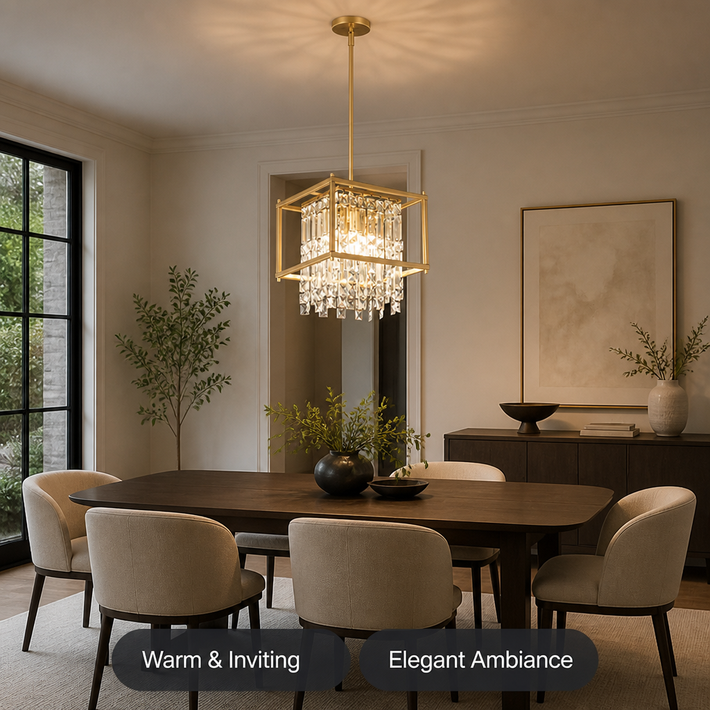 Metal & Crystal Square Pendant Light