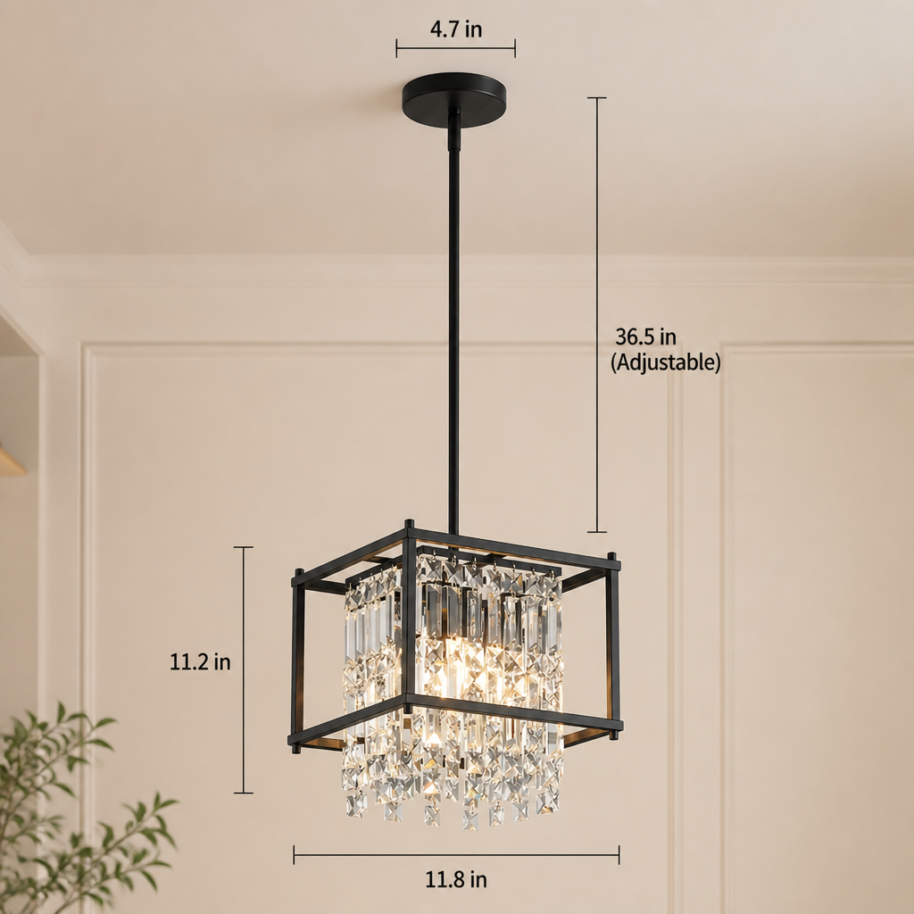 Metal & Crystal Square Pendant Light