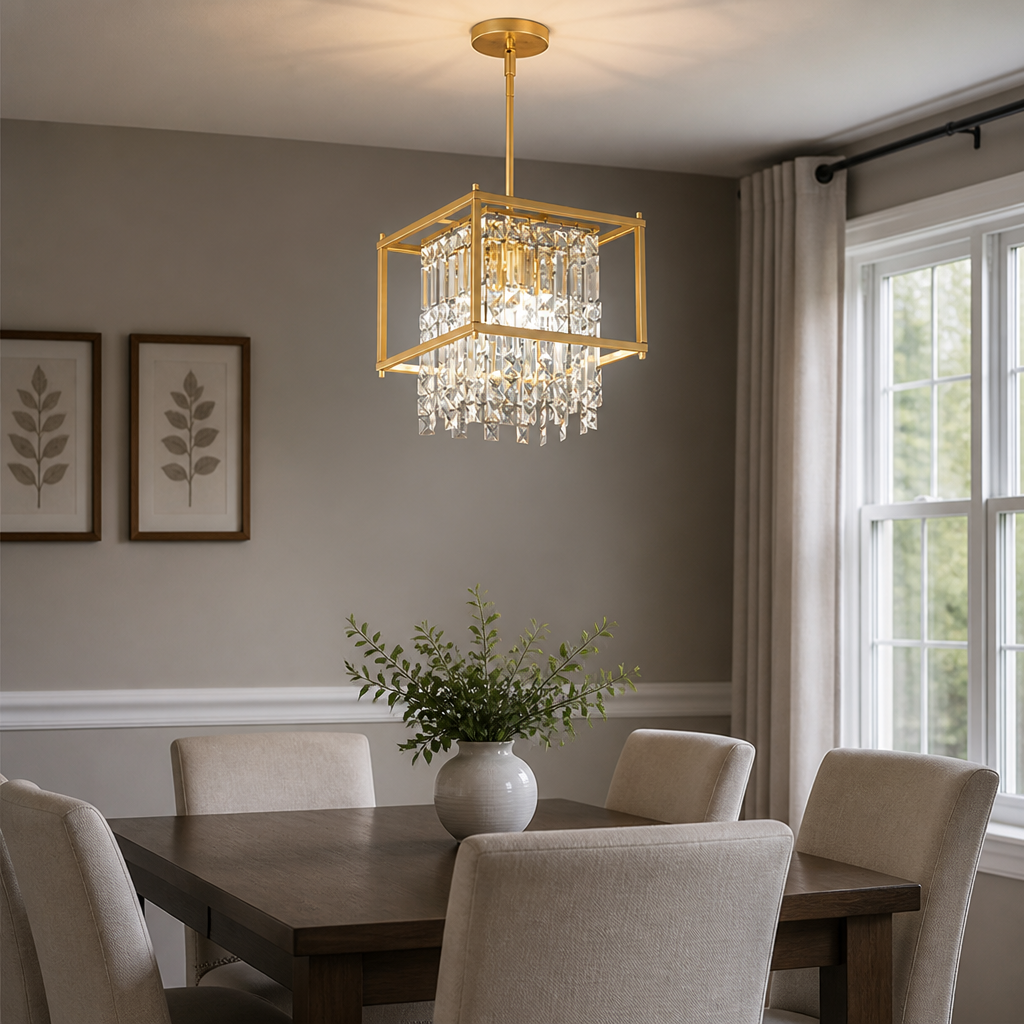 Metal & Crystal Square Pendant Light