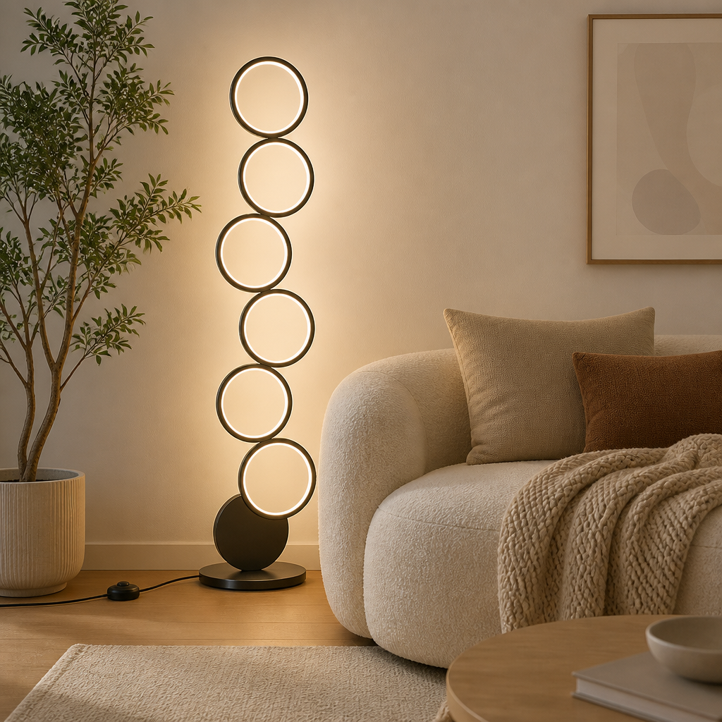 Minimalist Black Acrylic LED Multi-Ring Floor Lamp