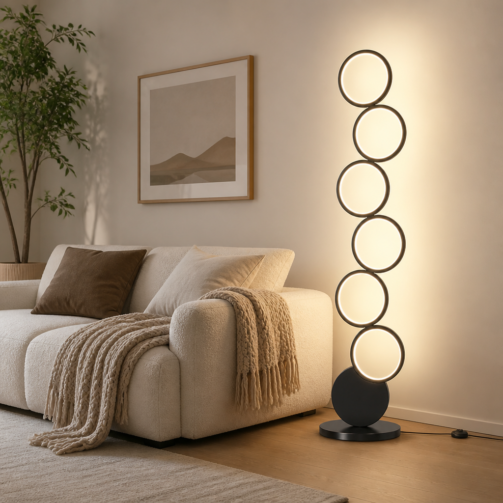 Minimalist Black Acrylic LED Multi-Ring Floor Lamp