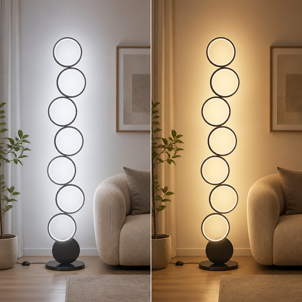 Minimalist Black Acrylic LED Multi-Ring Floor Lamp