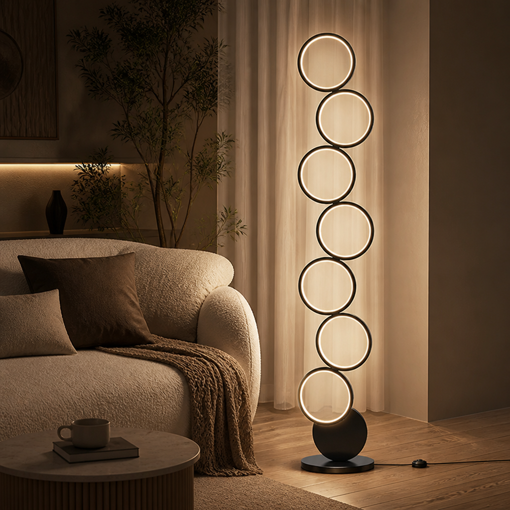 Minimalist Black Acrylic LED Multi-Ring Floor Lamp