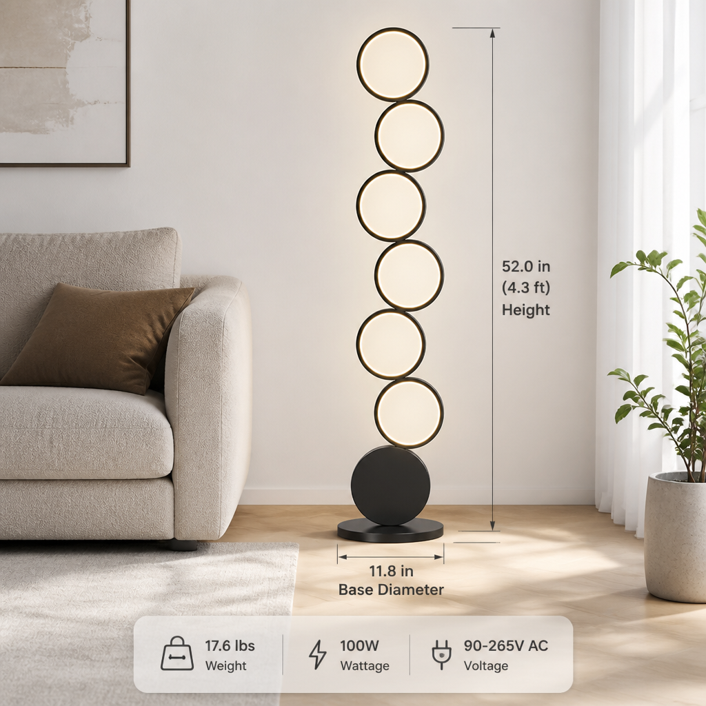 Minimalist Black Acrylic LED Multi-Ring Floor Lamp